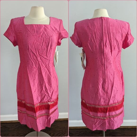 Jessica Howard Dresses & Skirts - NEW Vintage Jessica Howard Pink Red Sheath Dress 12 Short Sleeve